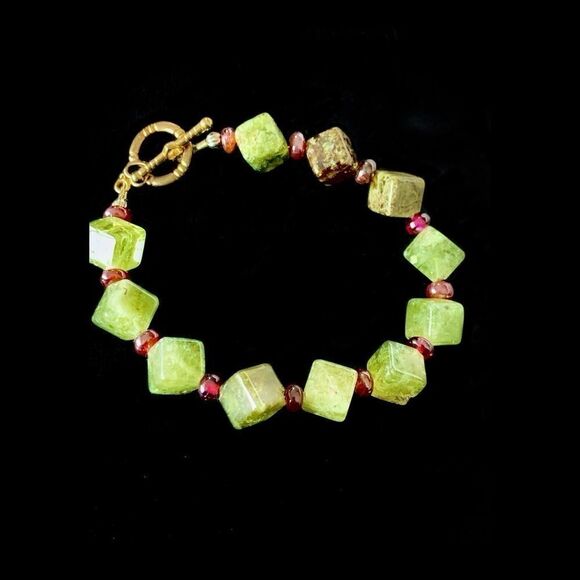 Vtg agate squares bracelet heart toggle clasp - Picture 1 of 7